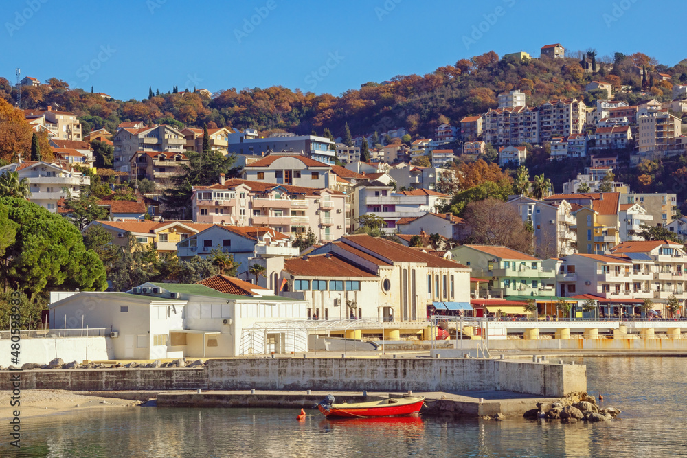 Winter view of the coastal city of Herceg Novi, Igalo. Montenegro