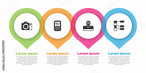 Set Photo camera, Seismograph, Earthquake and Soil analysis. Business infographic template. Vector