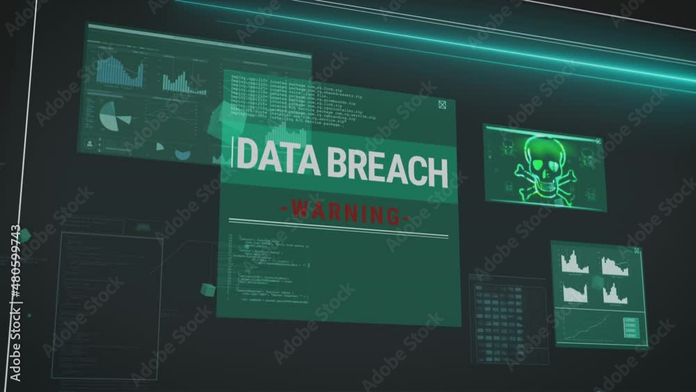 Data breach loss virus attack on computer system screen. Cyber ​​security hacker attack, firewall