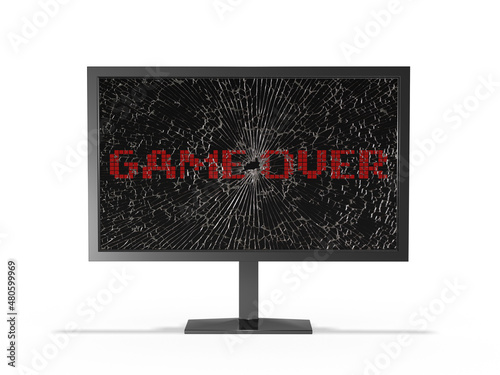 Broken monitor with game over screen 3d rendering