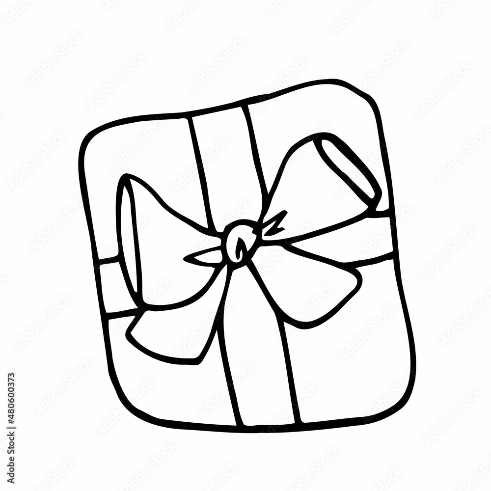 Vector hand drawn doodle line gift box. Isolated element. Birthday present. Vector hand drawn doodle line gift box. Isolated element. Birthday present.