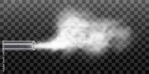 Smoke from the exhaust pipe of a running car. Air pollution concept. Realistic vector illustration isolated on transparent background