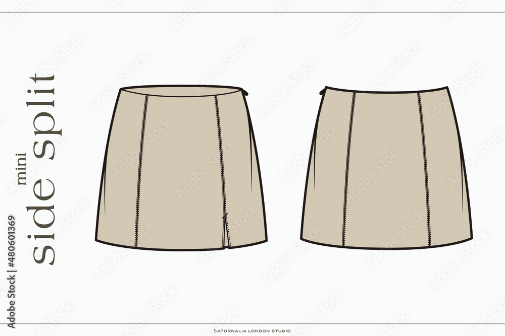 Side Split Mini Skirt / Tennis Skirt Technical Fashion Illustration ...