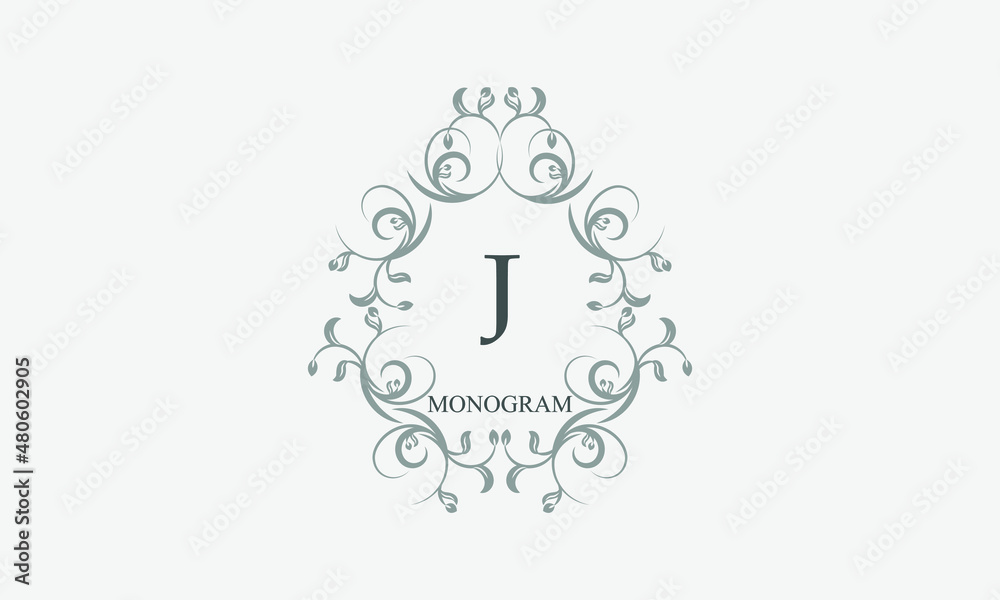 Decorative monogram with the initials J. Logo template with exquisite elements and floral ornaments for restaurants, clubs, boutiques, cafes, hotel cards. Business style and brand of the company. Decorative monogram with the initials J. Logo template with exquisite elements and floral ornaments for restaurants, clubs, boutiques, cafes, hotel cards. Business style and brand of the company.