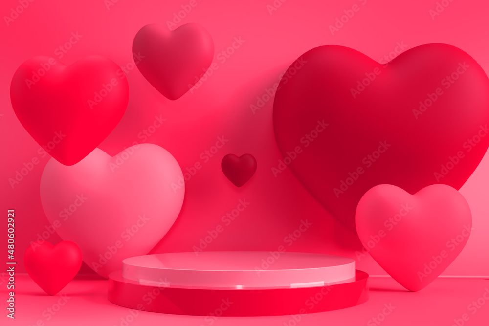 3D rendering Podium valentine Day