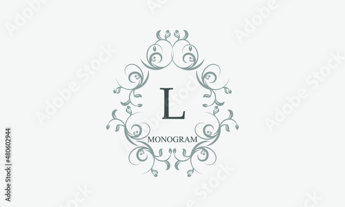 Decorative monogram with the initials L. Logo template with exquisite elements and floral ornaments for restaurants, clubs, boutiques, cafes, hotel cards. Business style and brand of the company.