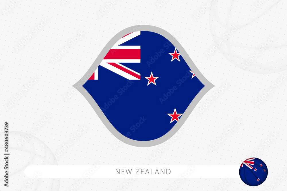 New Zealand flag for basketball competition on gray basketball background. New Zealand flag for basketball competition on gray basketball background.