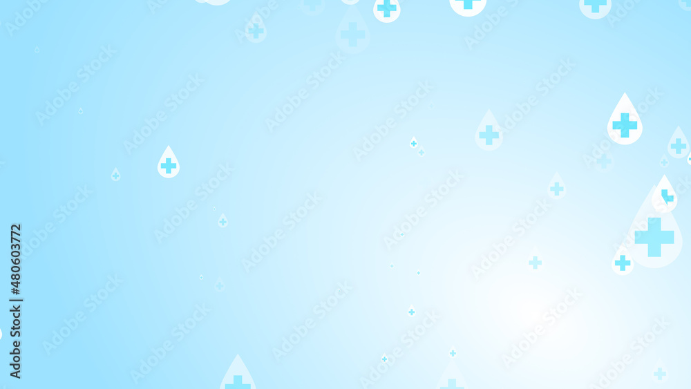 Medical health cross white on blue sanitizer drop pattern background. Abstract healthcare clean and Hygiene concept.
