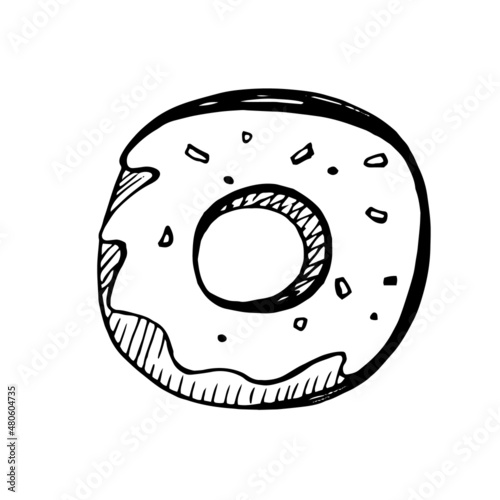 Donut in doodle style isolated on white background