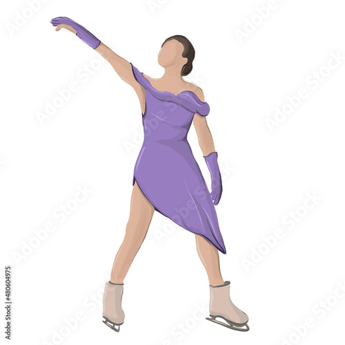 Figure skating flat cartoon illustration. Woman on ice