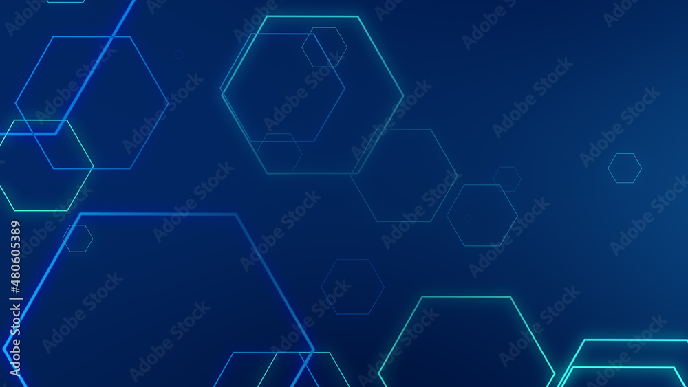 Abstract hexagon geometric blue neon lights technology dark background. Abstract hexagon geometric blue neon lights technology dark background.