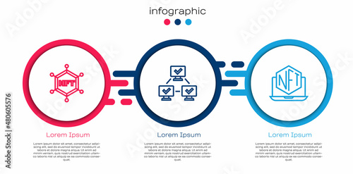 Set line NFT blockchain technology, and Laptop with art store app. Business infographic template. Vector