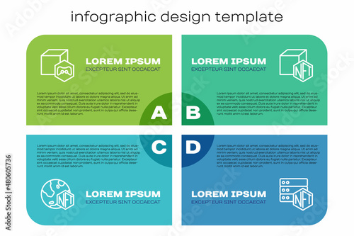 Set line NFT Digital crypto art, blockchain technology and . Business infographic template. Vector