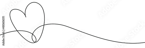 A line art vector illustration of a string with a single heart on an isolated white background