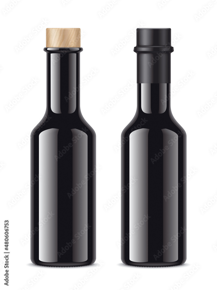 Black Bottles with Cork and Foil. 