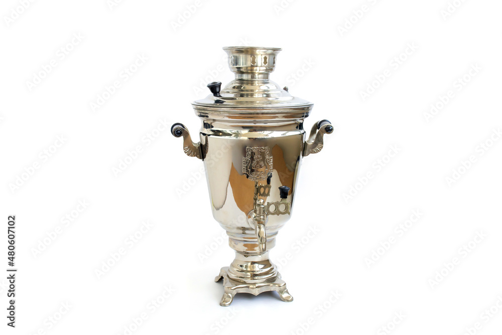 Russian samovar on a white background. St. Petersburg, January 10, 2022 Russian samovar on a white background. St. Petersburg, January 10, 2022