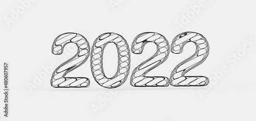 ear 2022. 3D illustration numbers isolated white background