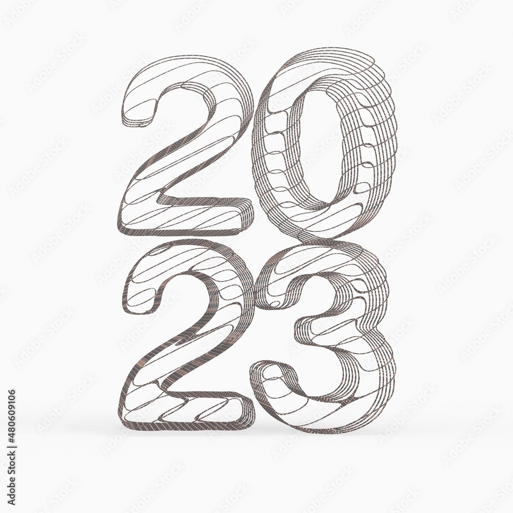 year 2023. 3D illustration numbers isolated white background year 2023. 3D illustration numbers isolated white background