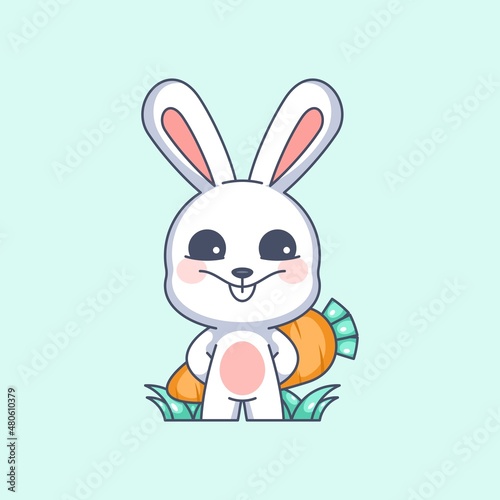 Cute bunny hiding carrots behind her body