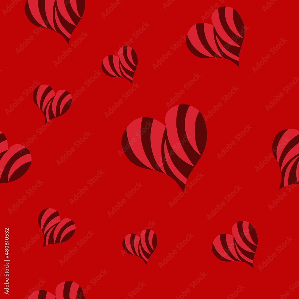 A set of seamless patterns for Valentine's Day with hearts, pink and red colors. Vector graphics. 1000x1000 A set of seamless patterns for Valentine's Day with hearts, pink and red colors. Vector graphics. 1000x1000