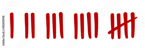 Red Tally marks count or prison wall sticks lines counter.