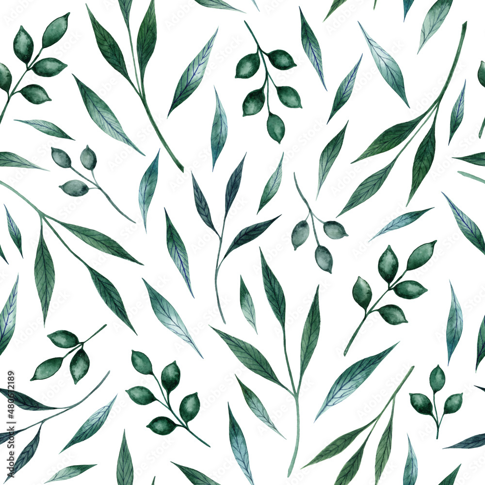 Watercolor seamless pattern with green leaves Watercolor seamless pattern with green leaves