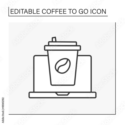 Work line icon. Coffee break during the working process. Business lunch. Coffee to go concept. Isolated vector illustration. Editable stroke