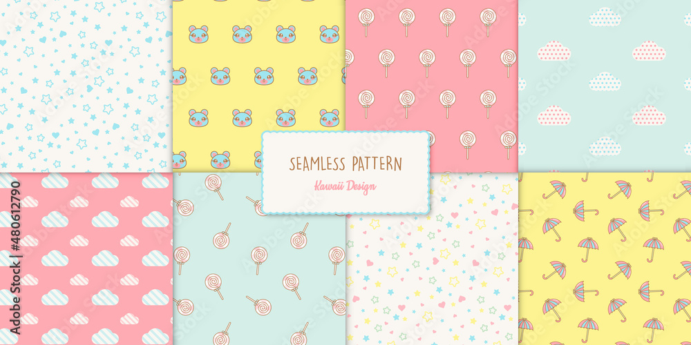 kawaii seamless patterns set kawaii seamless patterns set