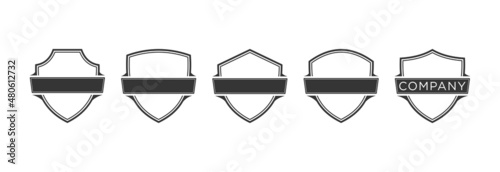Set of blank shield icon logo template on transparent background isolated perfect for logo design, shields border frame vintage style, shields protection template black color