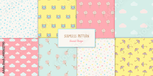 kawaii seamless patterns set