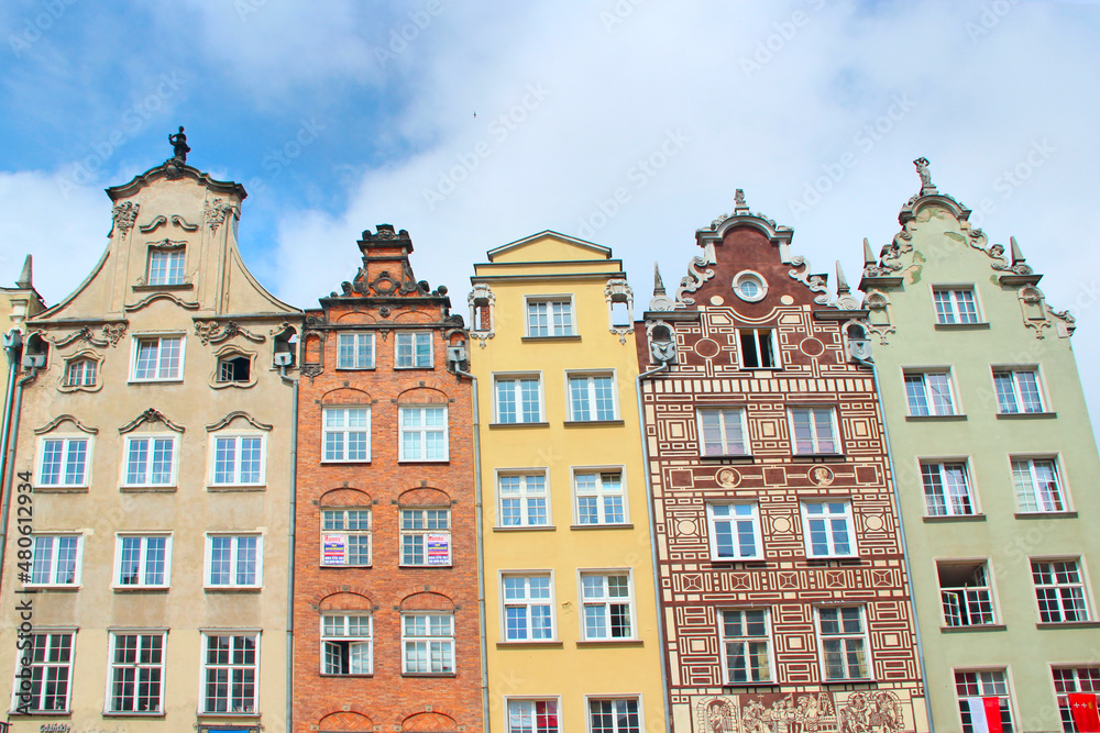 Beautiful architecture with old houses in Gdansk. colored buildings