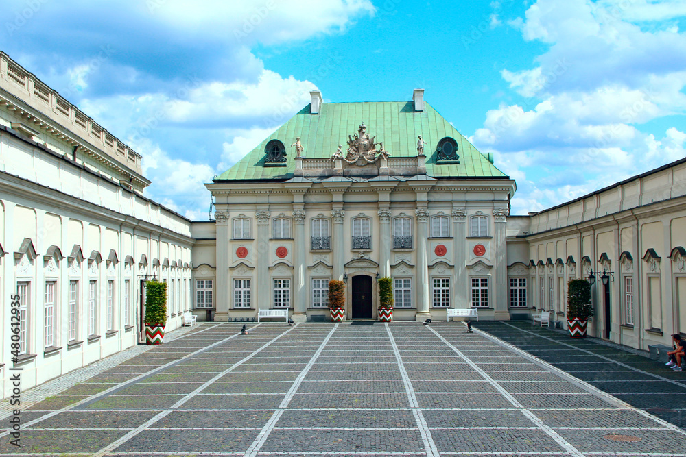 Copper-Roof Palace. Beautiful architecture with white columns in Warsaw