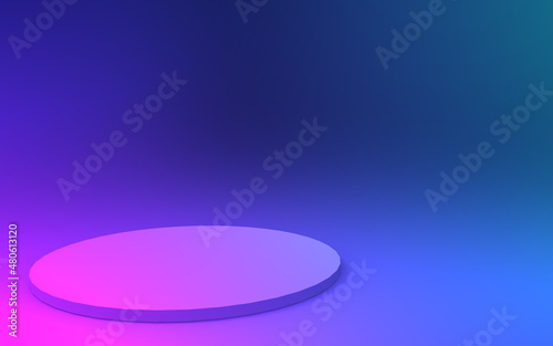 3d purple blue neon light cylinder podium minimal studio gradient dark colors background. Abstract 3d geometric shape object illustration render. Display for nightclub party and technology product.