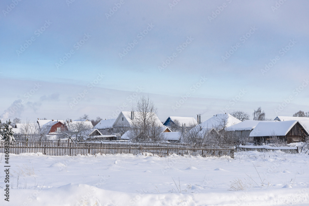 Houses in the village in winter