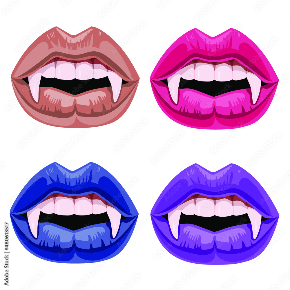 Raster Illustration with vampire mouth open red sexy lips and long teeth isolated on a white background. Raster Illustration with vampire mouth open red sexy lips and long teeth isolated on a white background.