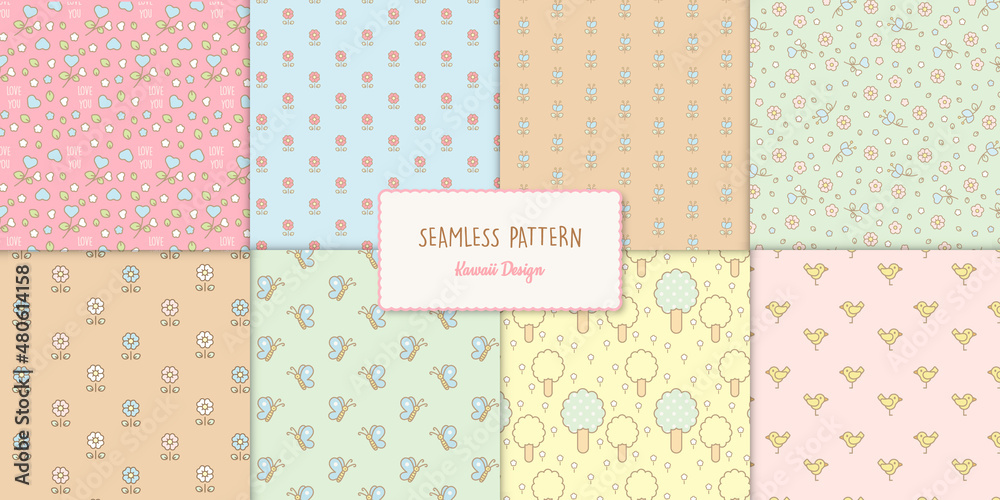 set of patterns with flowers and spring elements set of patterns with flowers and spring elements