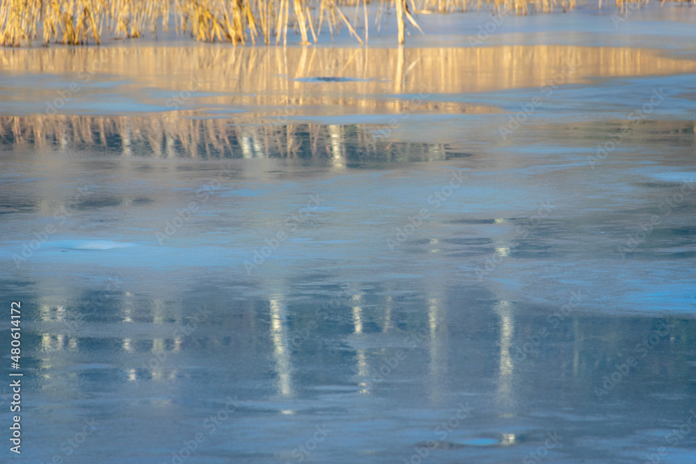 Fototapeta premium beautiful winter landscape from the lake, sunny cold day