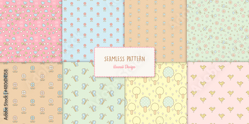 set of patterns with flowers and spring elements
