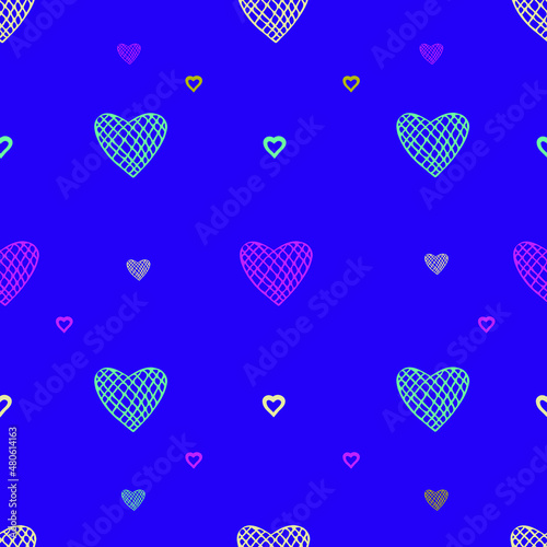 Hearts on a purple background. For Valentine's Day. Vector drawing for February 14th. SEAMLESS PATTERN WITH HEARTS. Anniversary drawing. For wallpaper, background, postcards.