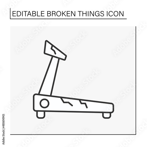Fitness center line icon. Smashed sport simulator. Destroyed special sport equipment. Gym.Vandalism, chaos. Broken things concept. Isolated vector illustration. Editable stroke