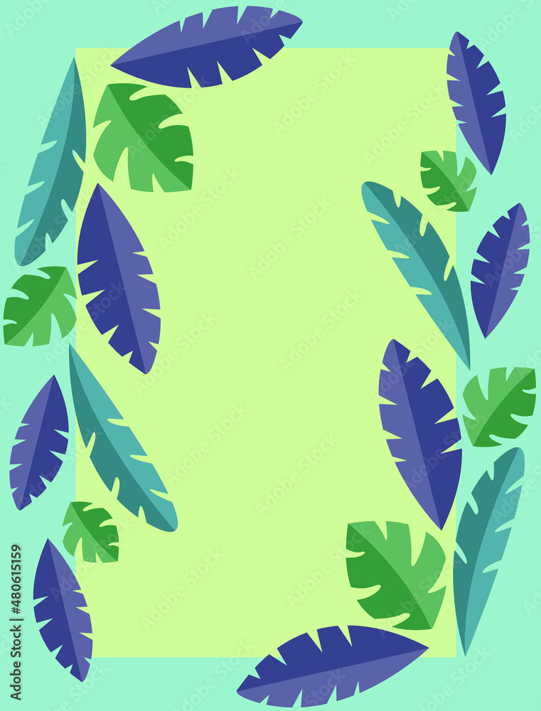 illustration background with place for text tropical leaves for postcards, posters, spring holiday. story.article.
