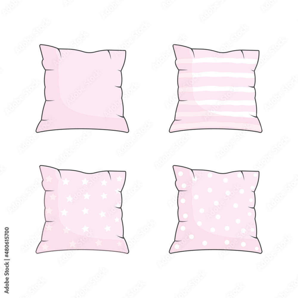 Vector cartoon decorative pillows. Hand drawn set. Doodle illustration
