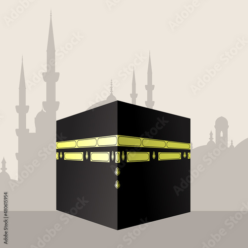 The Kaaba in Masjid al-Haram in Mecca, muslims sacred place, ka'bah or The Cube, vector