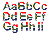 Letters with South African flag. RA, B, C, D, E, F, G, H, I uppercase and lowercase letters. 3D rendering