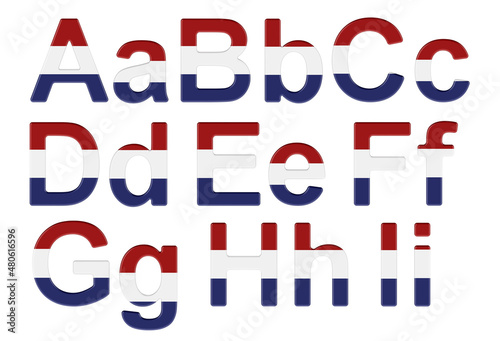 Free Download Letters with the Netherlands flag. A, B, C, D, E, F, G, H, I uppercase and lowercase letters. 3D rendering - GFXLoad