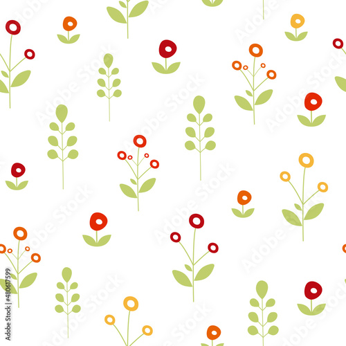 Wallpaper Mural Seamless pattern with flowers and plants. Floral texture on white background. Vector illustration. It can be used for wallpapers, wrapping, cards, patterns for clothes and other. Torontodigital.ca