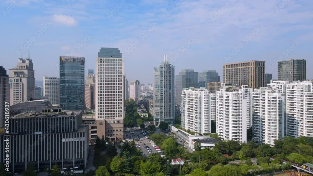 Aerial photography of the skyline of buildings along the Hangzhou Canal Aerial photography of the skyline of buildings along the Hangzhou Canal
