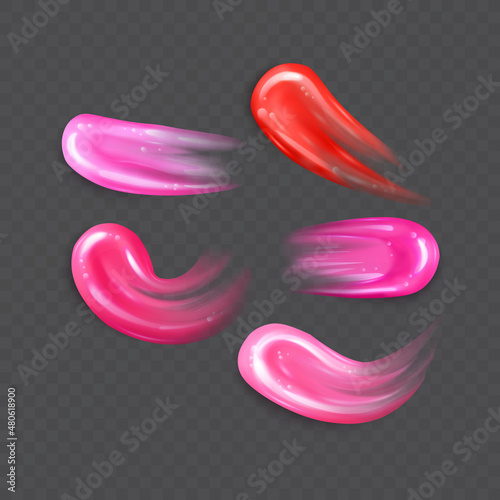 Smears of liquid lipstick, nail polish or paint set, vector illustration