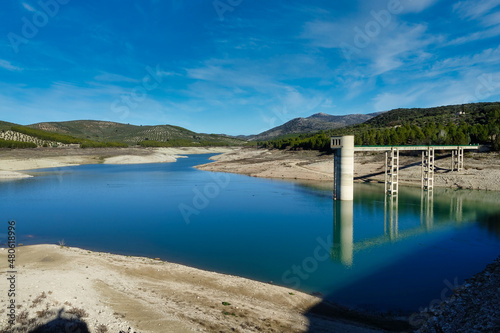 View of the Colomera reservoir  Spain  at sunset