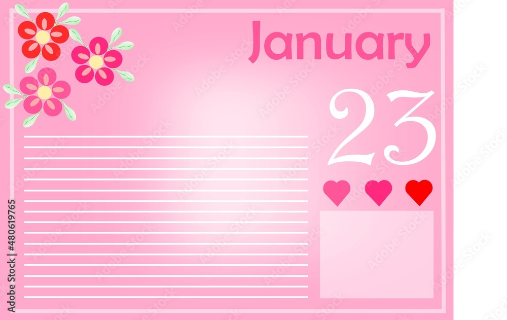 CALENDAR FOR THE MONTH OF JANUARY - 23th